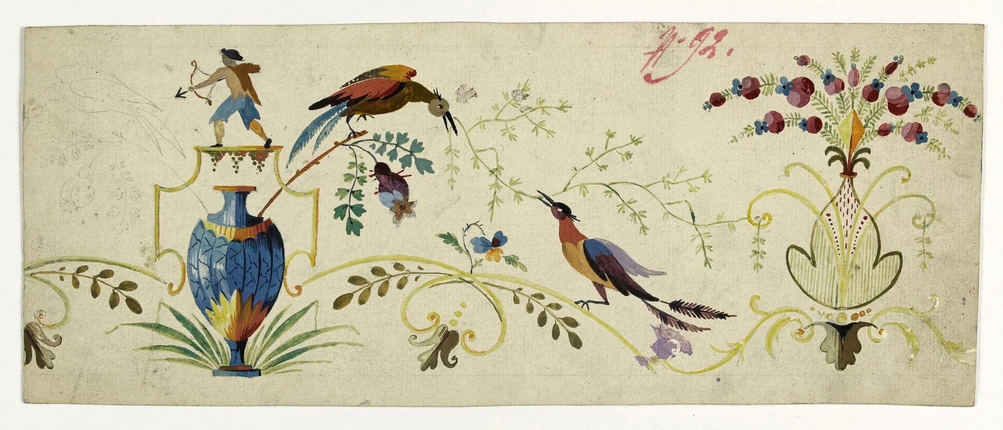 Décor faisans, projets de broderies de gilet, XVIIIème siècle, detail