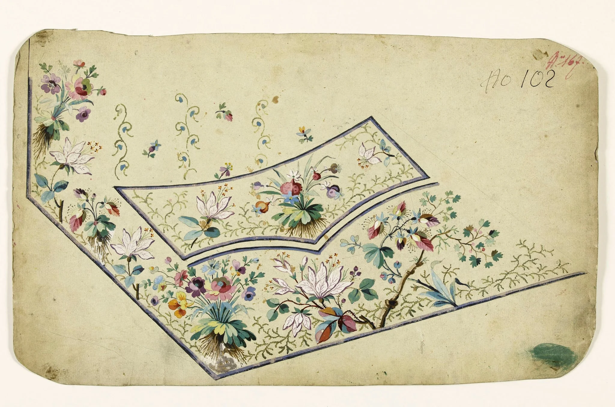 Composition de fleurs champêtres en branches et en bouquets, projets de broderies de gilet, XVIIIème siècle, detail