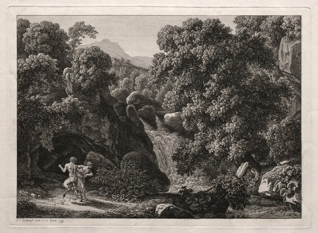 Heroic Landscape: The Satyr and the Nymph, by Johann Christian Reinhart, 1799