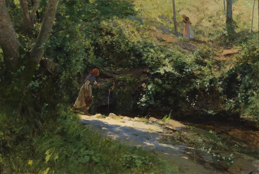 Una fuente en Galicia, by Serafín Avendaño, oil, 1899