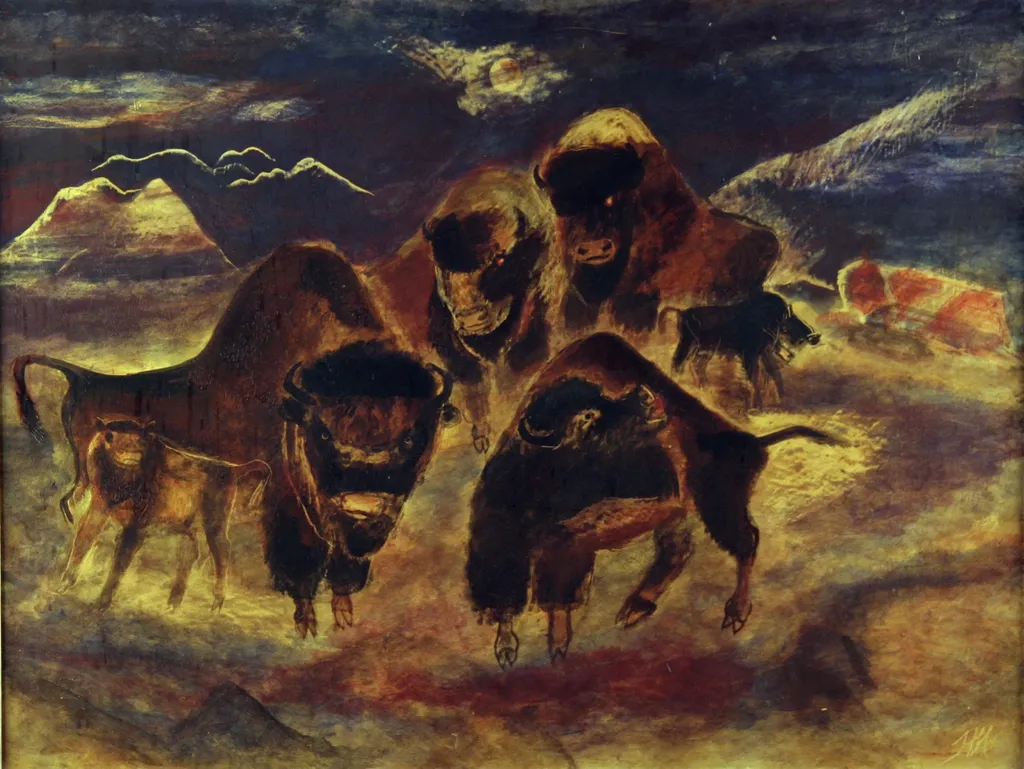Buffalo at Night, by Hester Miller, unspecified, 1938