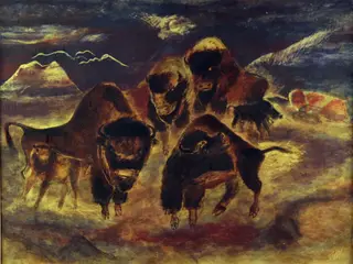 Buffalo at Night, by Hester Miller, unspecified, 1938