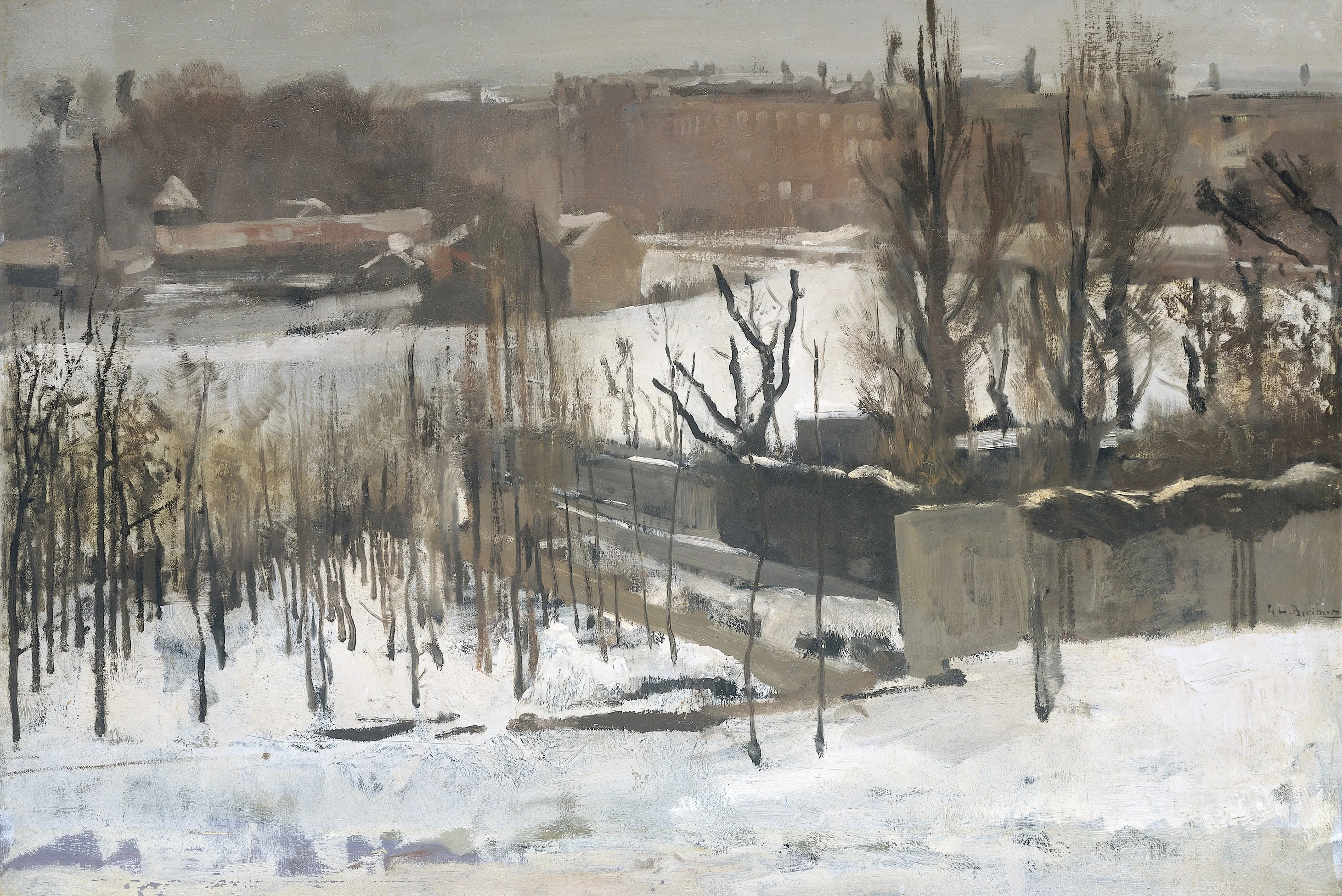 View of the Oosterpark, Amsterdam, in the Snow, detail