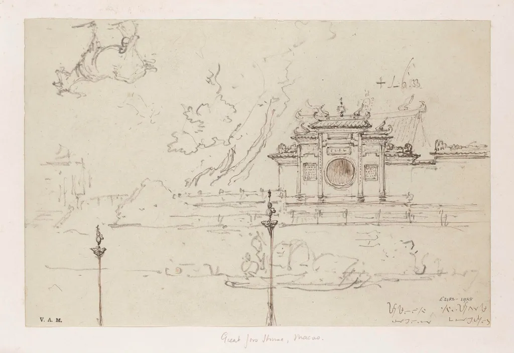 The Zhengjiao Chanlin Buddhist Temple, a part of the A-Ma Temple in Macau, by George Chinnery, 6