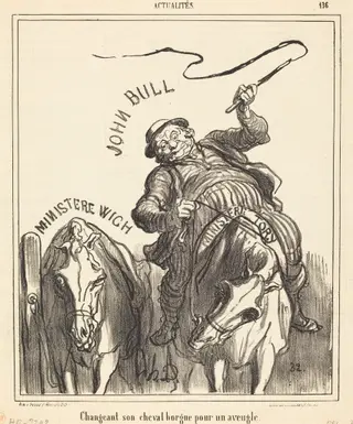 Changeant son cheval borgne pour un aveugle, by Honoré Daumier, ink, 1866