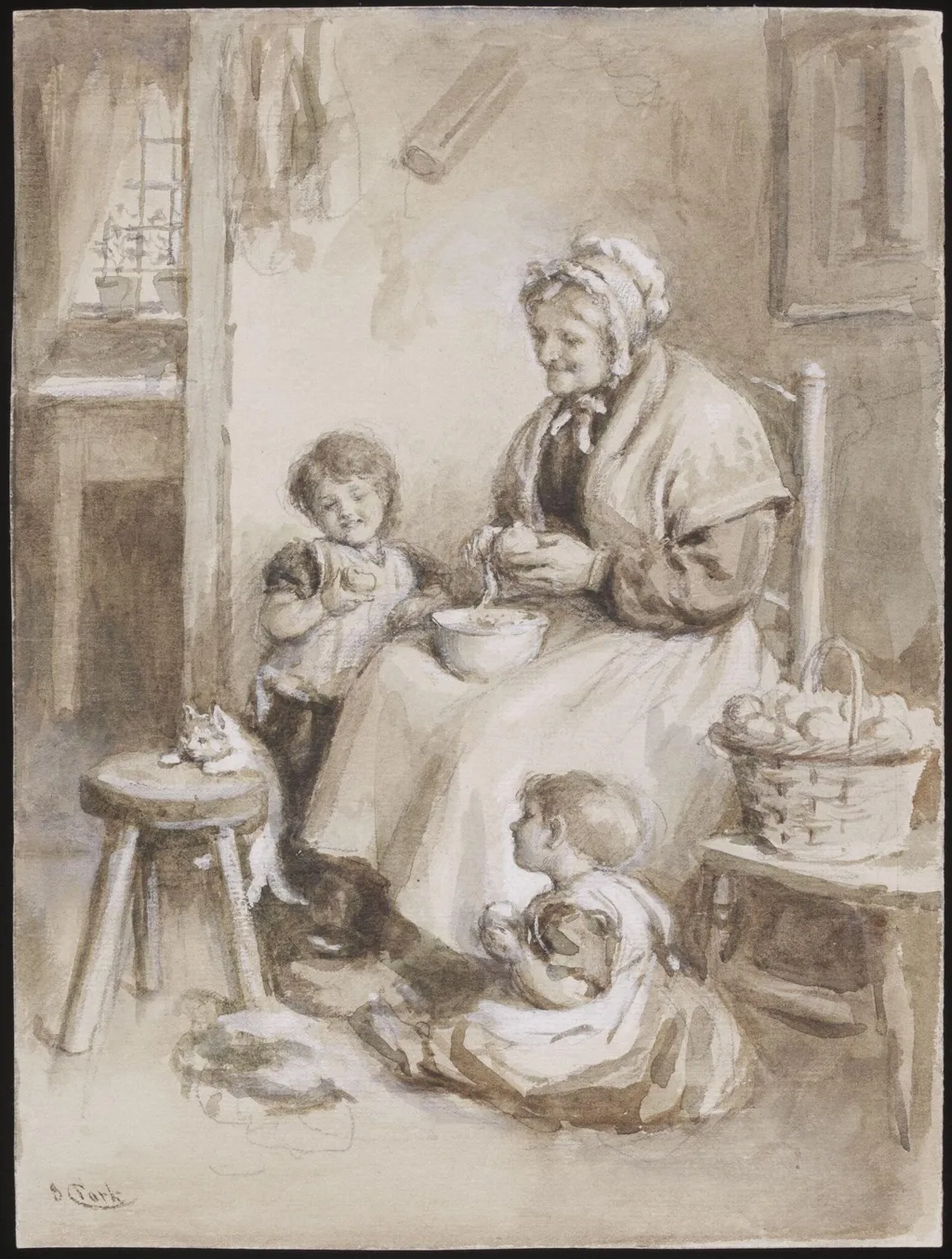 Sketch for the oil painting 'Vaulting Ambitions', by Joseph Clark, watercolor, 1850