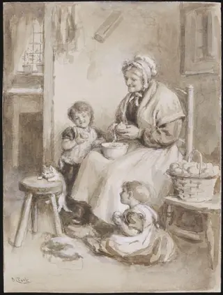 Sketch for the oil painting 'Vaulting Ambitions', by Joseph Clark, watercolor, 1850