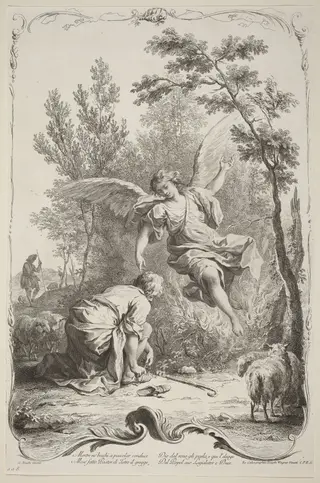 Moses and the Burning Bush, by Joseph Wagner, ink, 1745