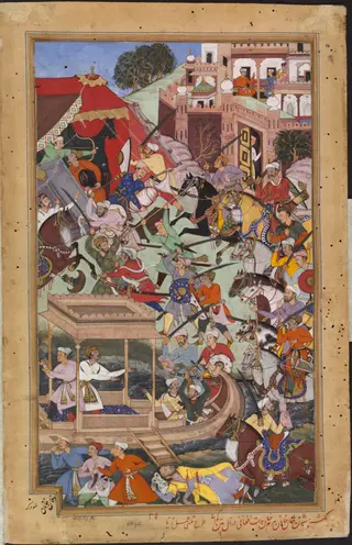 Bairam Khan is Assassinated by an Afghan at Patan, by Tulsi, paint, 1592