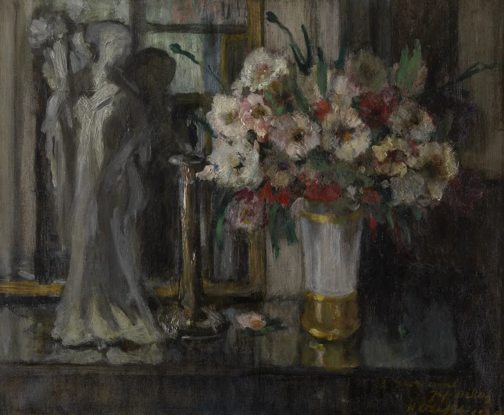 Still Life with Flowers, by Auguste Oleffe, oil, 1924