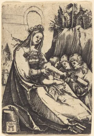 Virgin and Child with Two Boys, by Albrecht Altdorfer, ink, 1507