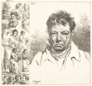 Self-Portrait and Other Heads, by Jacques Antoine Marie Lemoine, ink, 1819