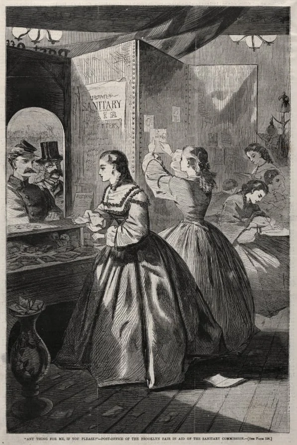 "Any Thing for Me, If you Please?" - Post-Office of the Brooklyn Fair in Aid of the Sanitary Commission, detail