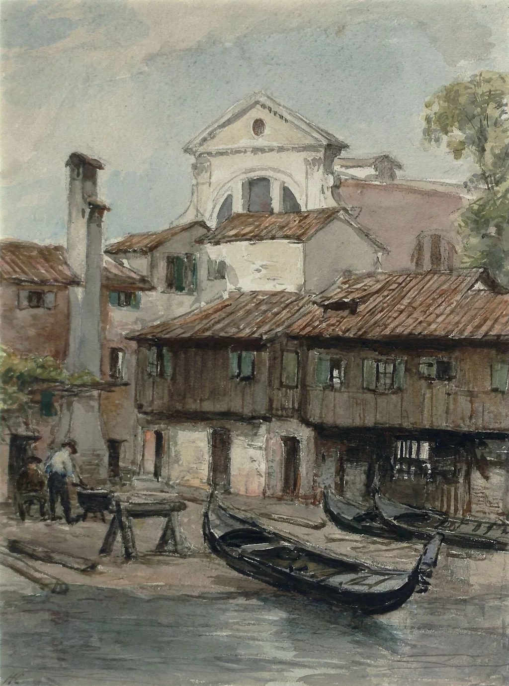 Shipyard near the Church of San Trovaso, Venice, by Hugh Carter, watercolor, 1850