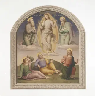 Copy after the painting The Transfiguration by  Perugino in the Collegio del Cambio, Perugia., by Eliseo Fattorini, watercolor, 1876
