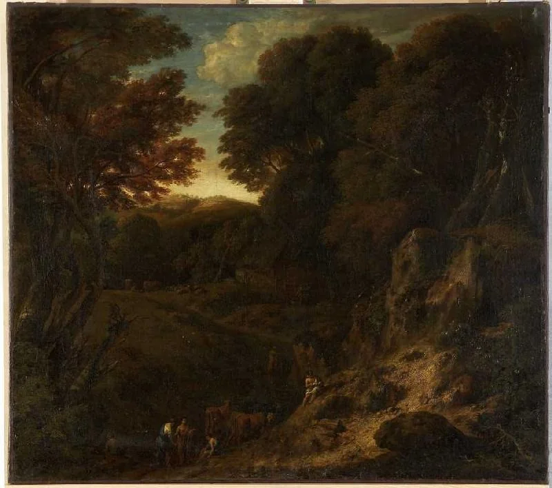 Italian forest landscape with cattle watering tanks, detail