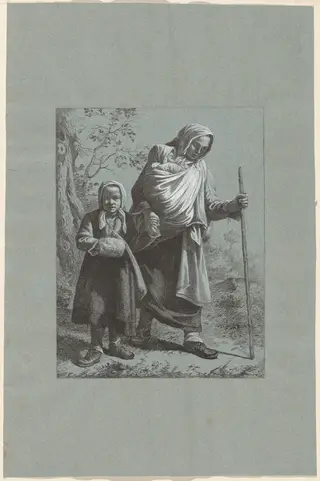 Peasant Woman with Two Children, by Francesco Londonio, ink, 1764