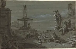 Piazza by Moonlight, by Thomas Wyck, ink, 1654