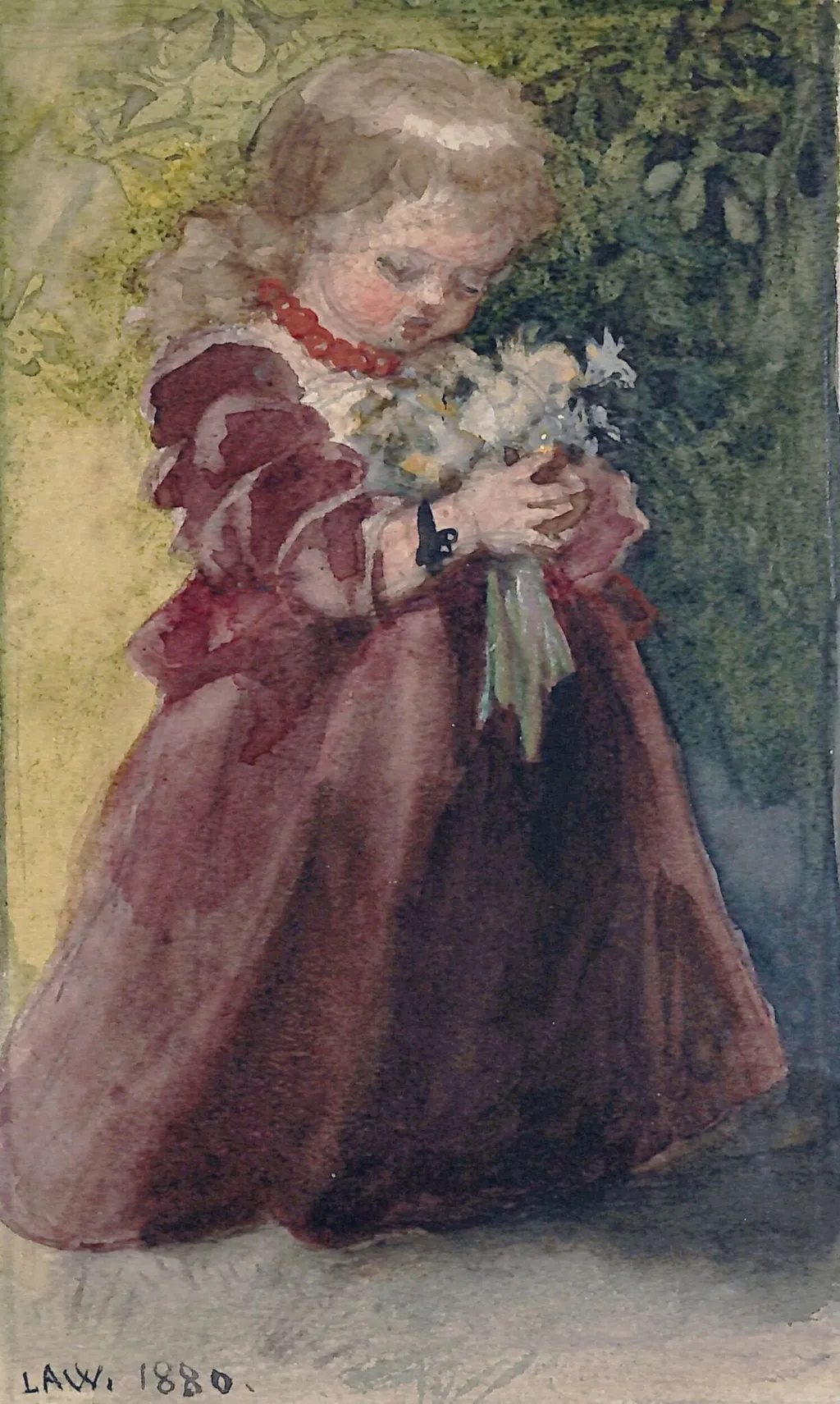 Child with Yellow Daisies, by Marchioness of Waterford Louisa Anne, watercolor, 1880