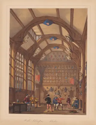 Hall, Adlington, Cheshire, by Joseph Nash, ink, 1849