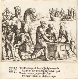 Joseph Sold to the Ishmaelites, by Augustin Hirschvogel, ink, 1547