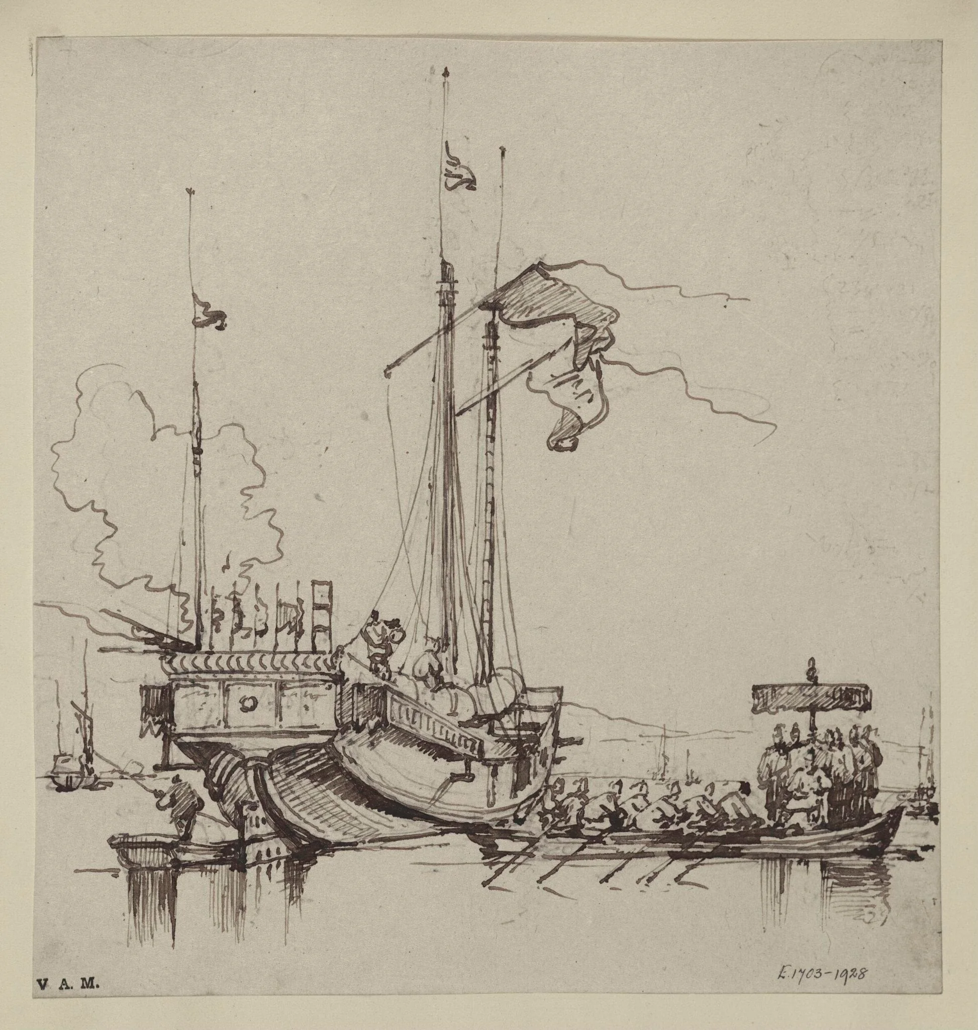 A Chinese official approaching a junk, detail