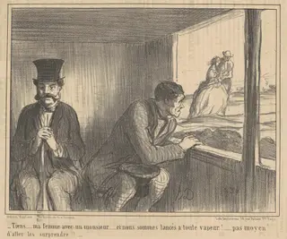 Tiens ... ma femme avec un monsieur ..., by Honoré Daumier, ink, 1858