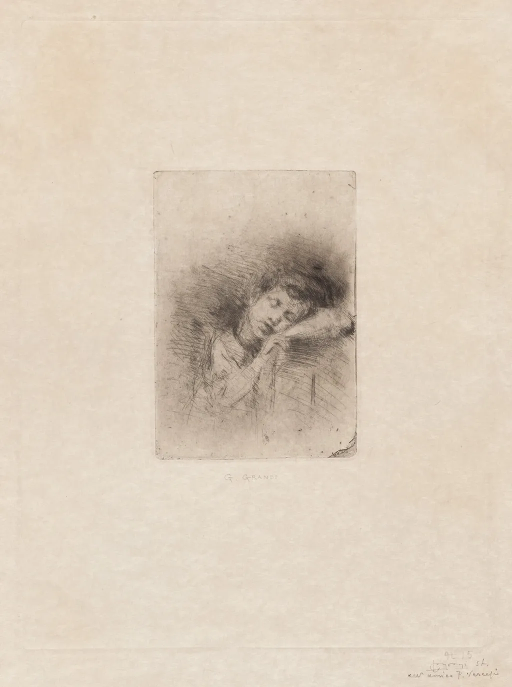 Bimbo che dorme (Sleeping Boy), by Giuseppe Grandi, ink, 1874