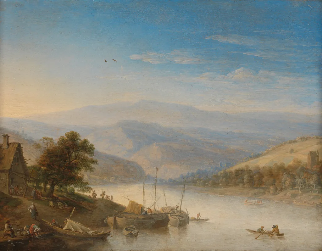 View of the Rijn river near Andernach, by Herman Saftleven, oil, 1655