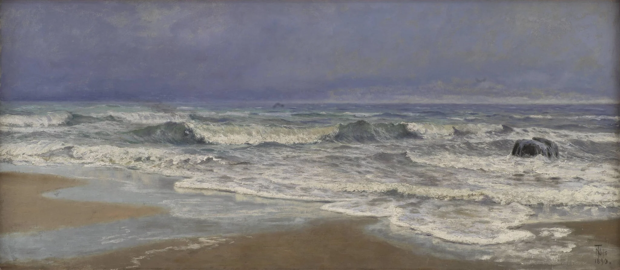 Gråvejrsdag ved Vesterhavet med brænding, detail