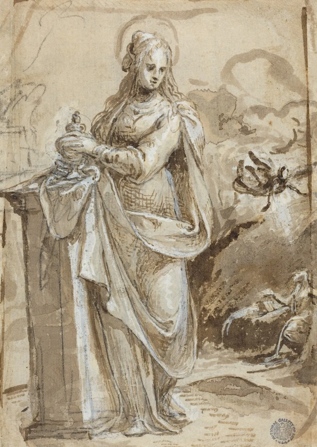 Mary Magdalene [verso], by Biagio Pupini, chalk, 1524