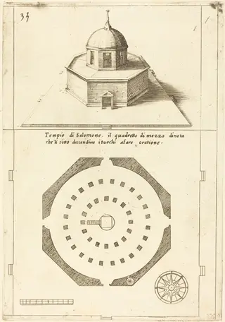 Plan and Rendering of the Temple of Solomon, by Jacques Callot, ink, 1619