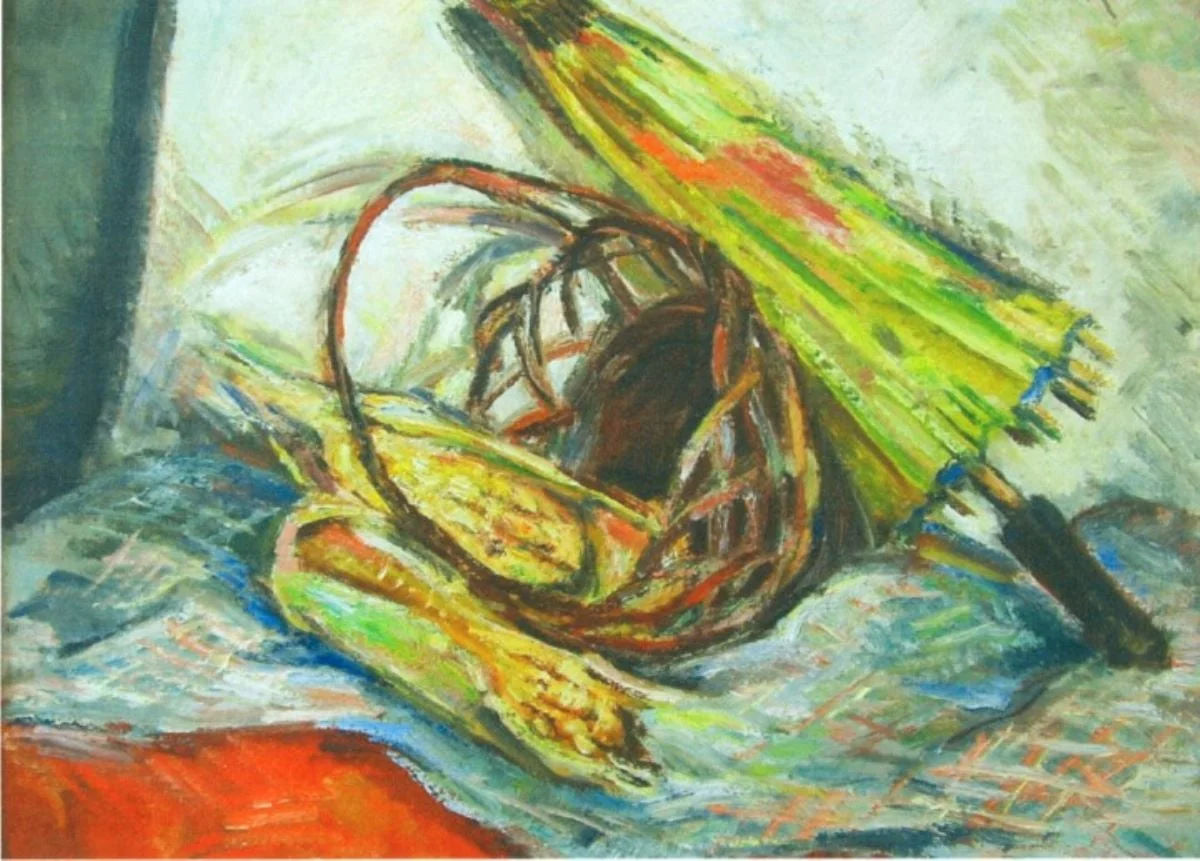 Natură statică cu umbrelă și porumb, detail