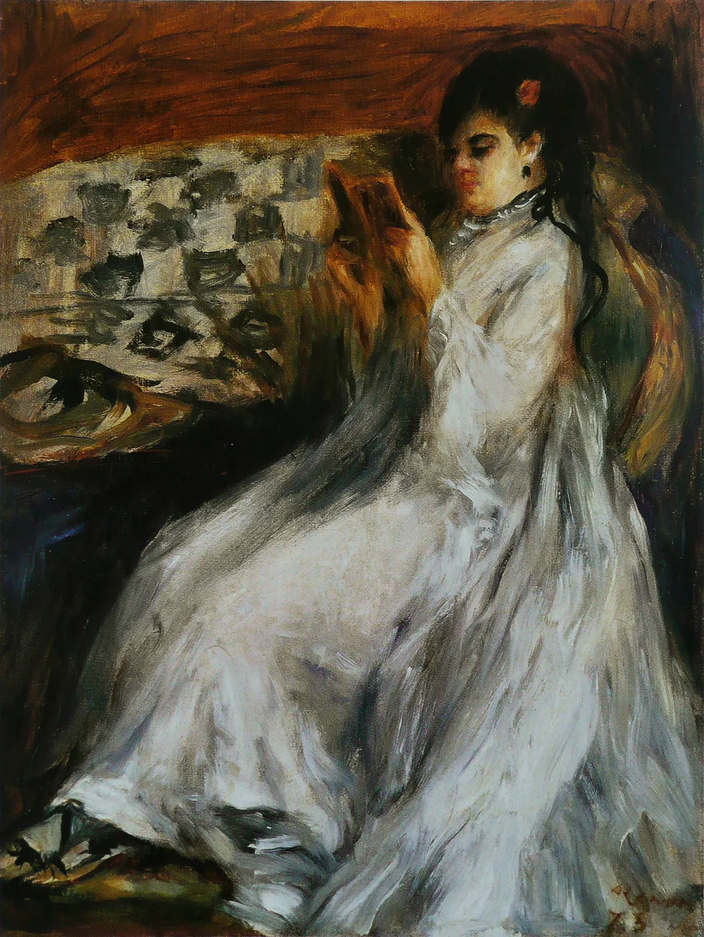 Young Woman in White Reading, by Auguste Renoir, oil, 1873