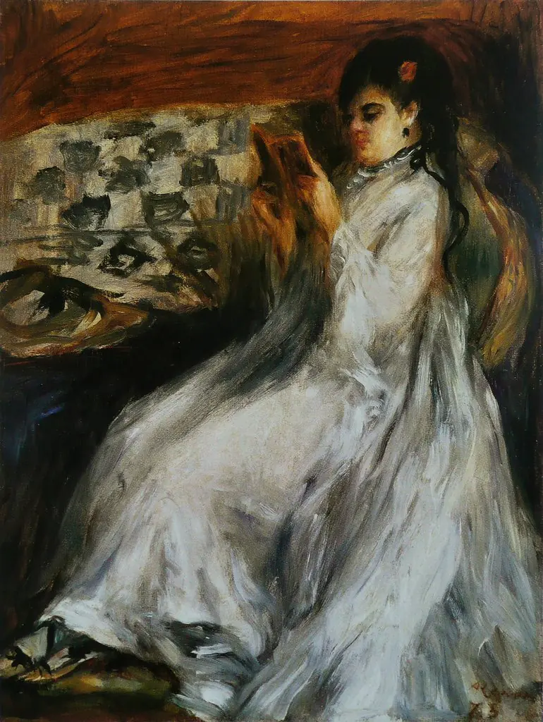 Young Woman in White Reading, by Auguste Renoir, oil, 1873