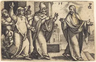 The Pharisees Wish to Stone Christ, by Georg Pencz, ink, 1525