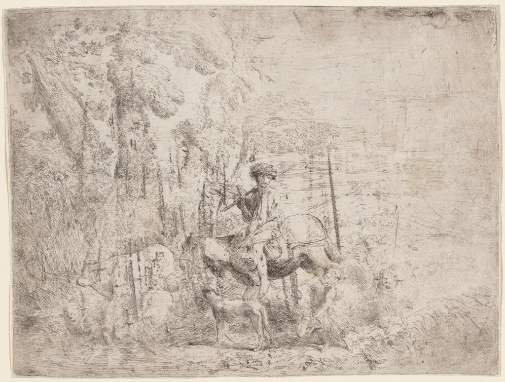 Young Shepherd on Horseback, by Giovanni Benedetto Castiglione, ink, 1638
