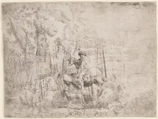 Young Shepherd on Horseback, by Giovanni Benedetto Castiglione, ink, 1638