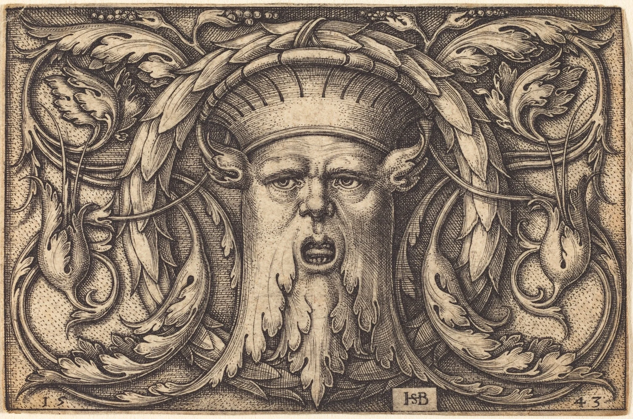 Ornament Panel with a Large Bearded Mask, detail