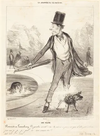 Une heure - Promenade au Luxembourg, by Honoré Daumier, ink, 1839