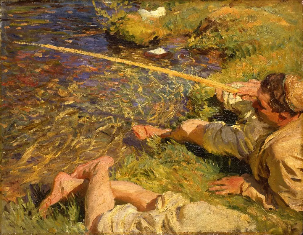 Val d'Aosta: A Man Fishing, by John Singer Sargent, oil, 1907