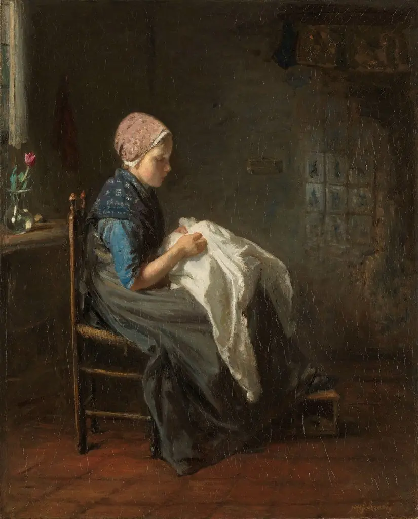 'The Little Seamstress', by Jozef Israëls, oil, 1850