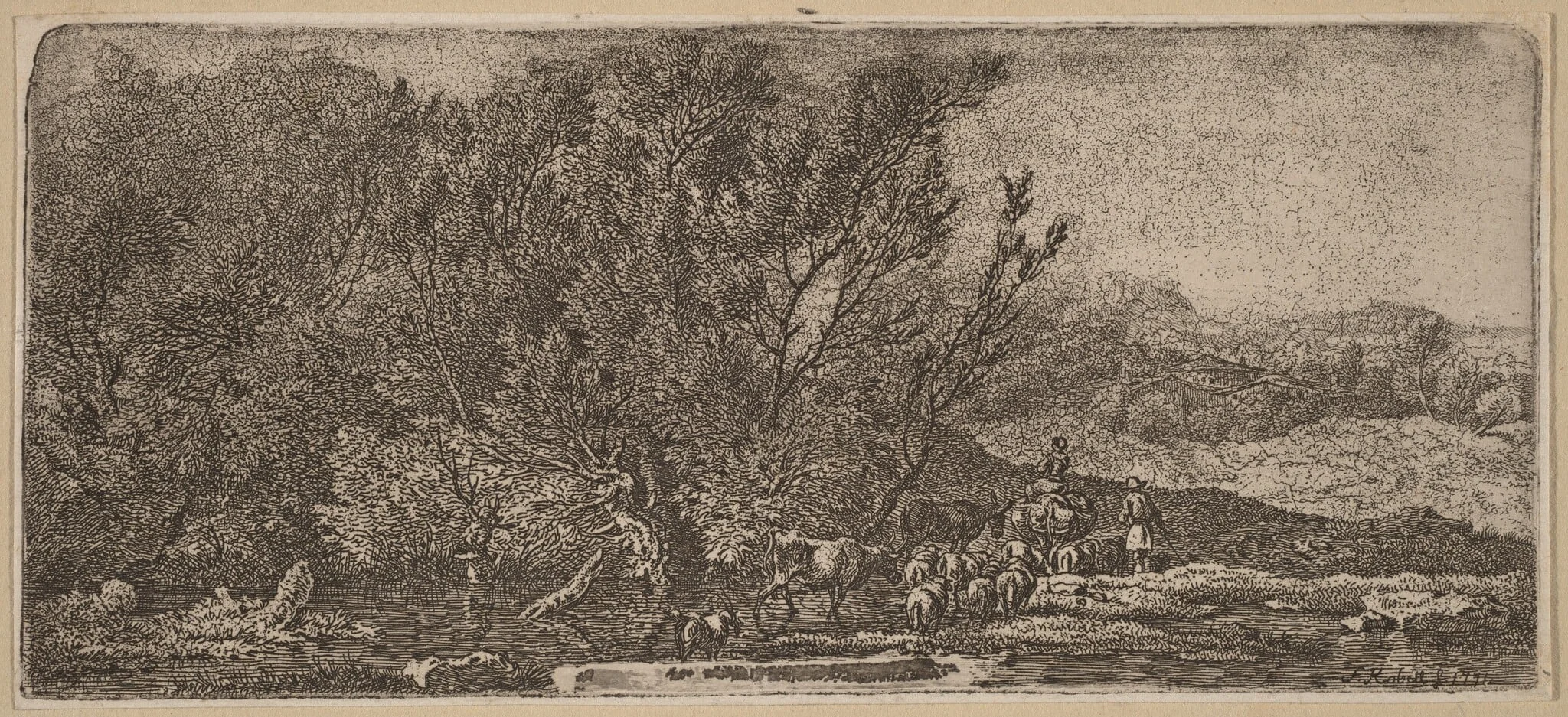 Shepherds with Their Herd Fording a Stream, detail