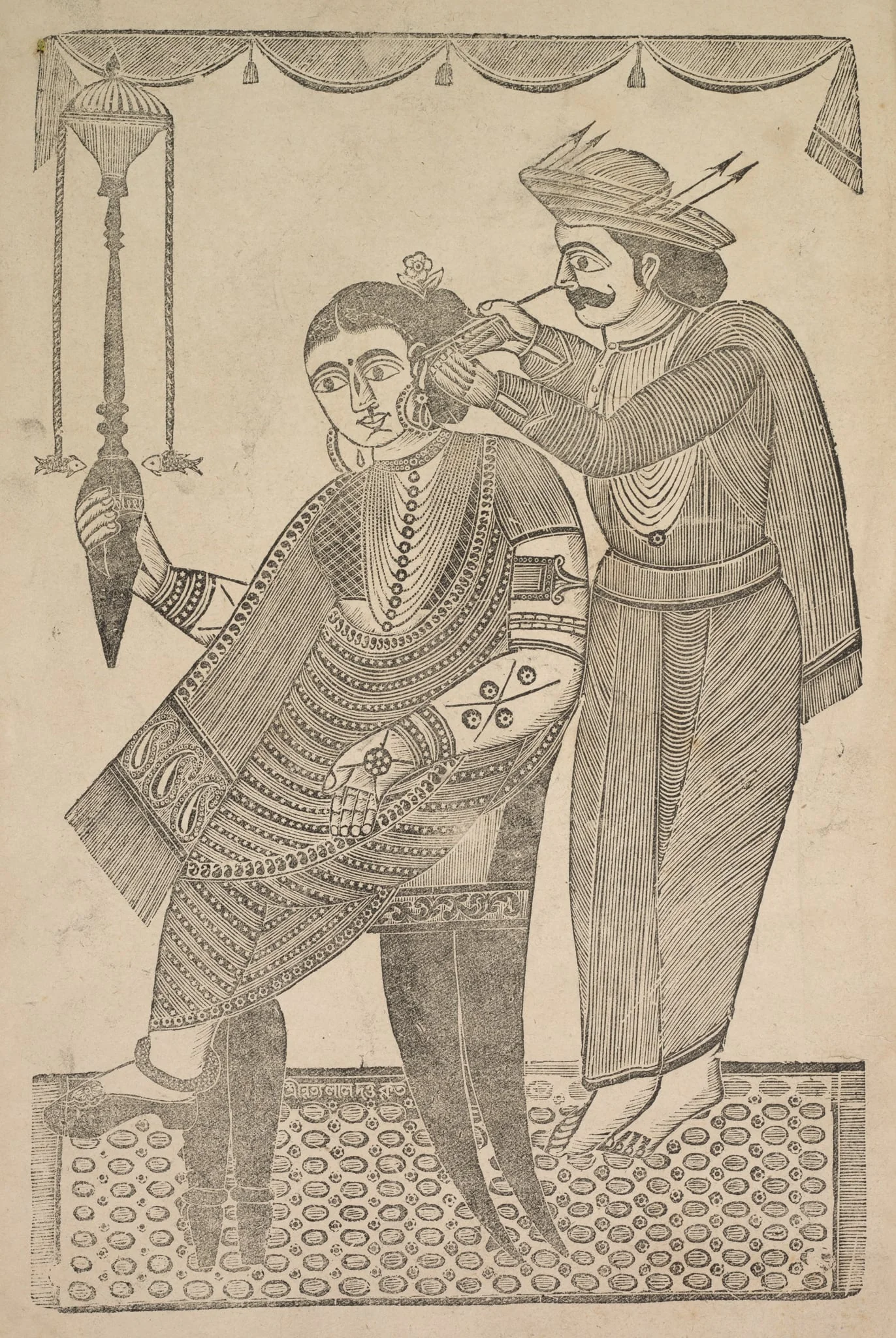 A Barber Cleaning the Ear of a Courtesan, detail