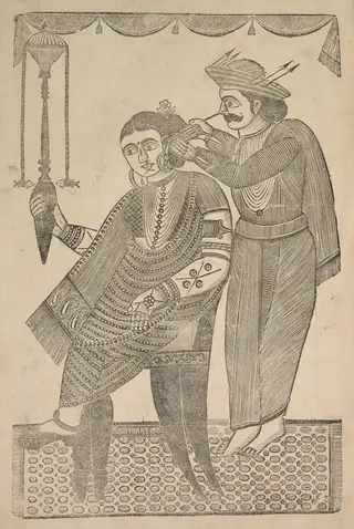 A Barber Cleaning the Ear of a Courtesan, by Shri Gobinda Chandra Roy, 1890