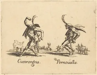 Cucorongna and Pernoualla, by Jacques Callot, ink, 1622