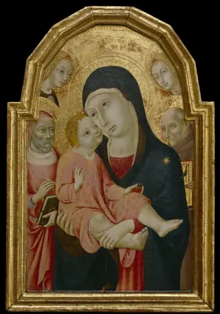 Virgin and Child with Saint Bernardino, Saint Jerome and Two Angels, by Sano di Pietro, unspecified, 1405