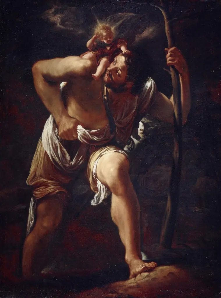 Saint Christopher Carrying the Infant Christ, by Orazio Borgianni, oil, 1615