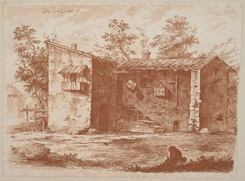 Two Houses with Tile Roofs, by Jean-Jacques de Boissieu, ink, 1759
