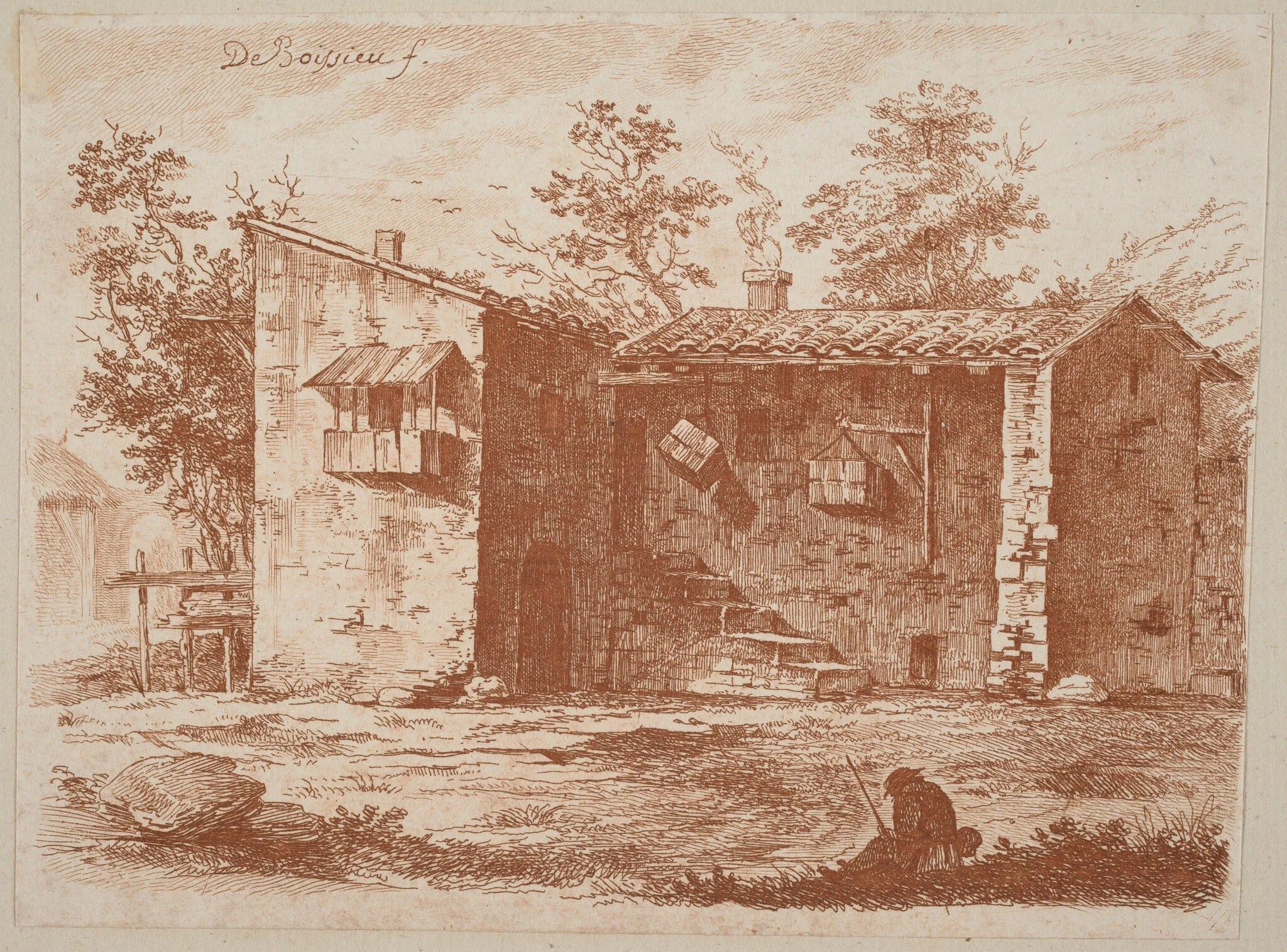 Two Houses with Tile Roofs, detail